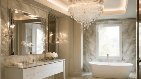 Chandeliers over the bathtub